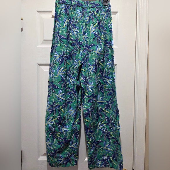 Midnight Sky Linen Green and Blue Patterned Women's Pants - Picture 2 of 3